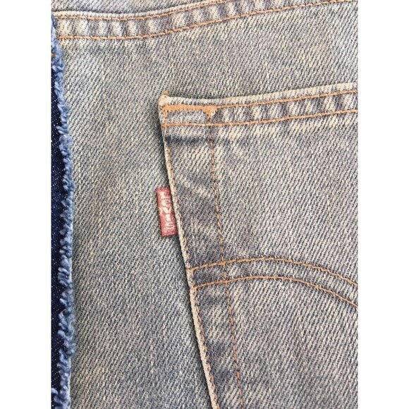 BEBE x Levis Coated Denim Jean Skirt Size 30 Reconstructed Raw Hem A- Line - Picture 7 of 9